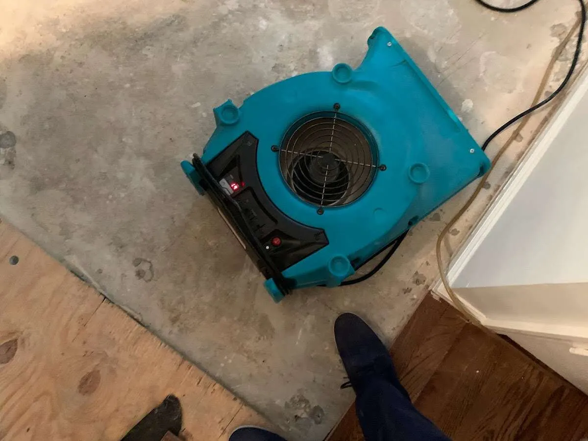 Air mover drying subfloor during Leak Detection & Repair in Alvarado