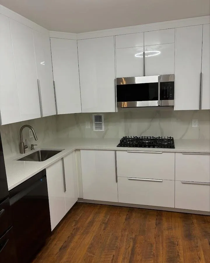 Restored kitchen with white cabinets after water damage in Alvarado